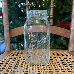 🎄1913-1923 Square 3-Sided Ribbed Ball Clear Glass Perfect Mason Jar